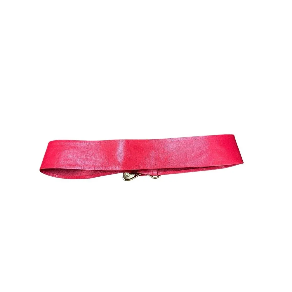 Vintage Jennifer Moore Women's Red Genuine Leather Waist Belt S/M Statement Gold